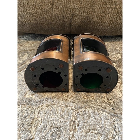 2 Copper Port Starboard Nautical Tealight Flicker Candle Lanterns Red And Green - Picture 5 of 6
